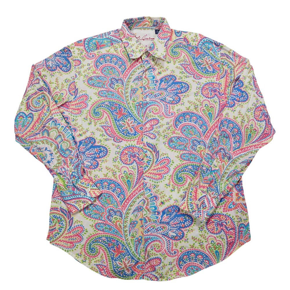ROBERT GRAHAM Men's XL Multicolor Paisley Contrasting Cuffs Button Down Shirt - Picture 2 of 8
